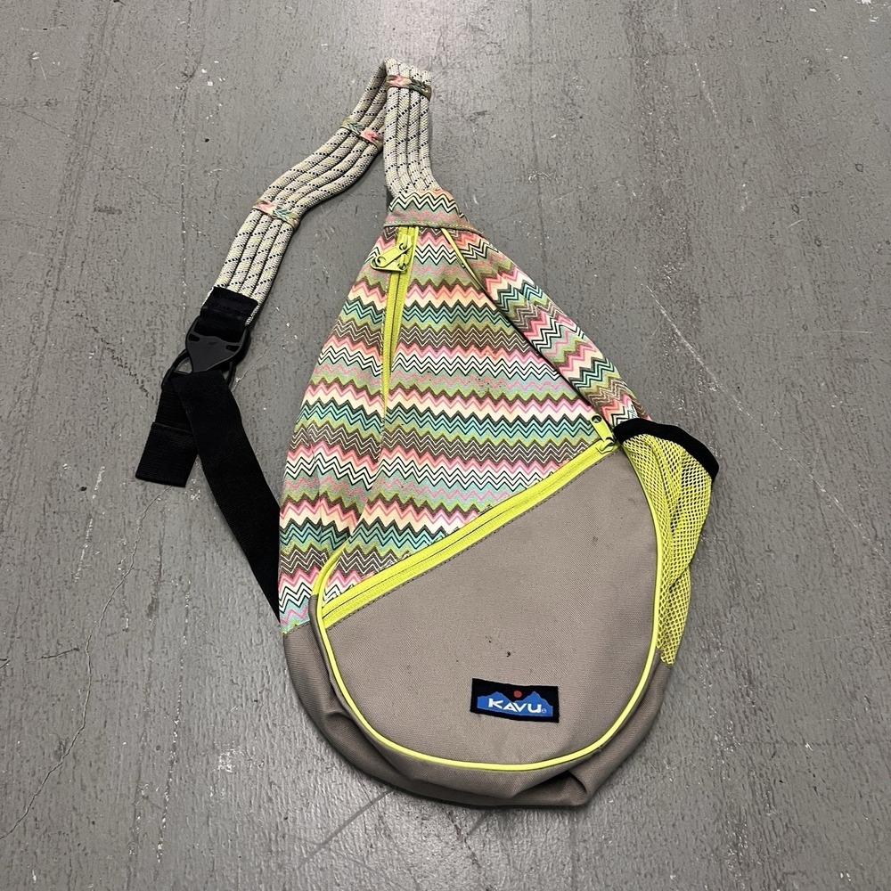 KAVU Rope Sling Backpack Bag Multi Color Zig Zag Print Men's